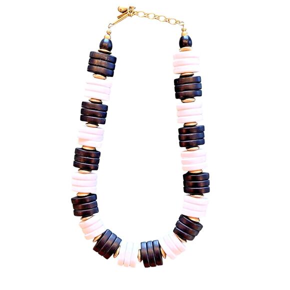 Unique Beaded Necklace 80s Black & White Choker Mod Monochromatic Oval Beads - Picture 4 of 6